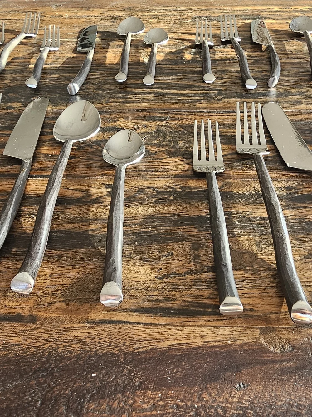 Stainless Steel Twig Flatware Set - Brushed Silver Dinner Forks, Knives & Spoons